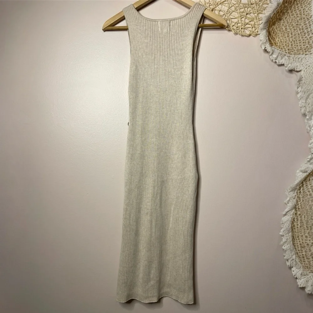 Hippie Rose Ribbed Knit Sleeveless Midi Sweater Dress (Beige) - Small